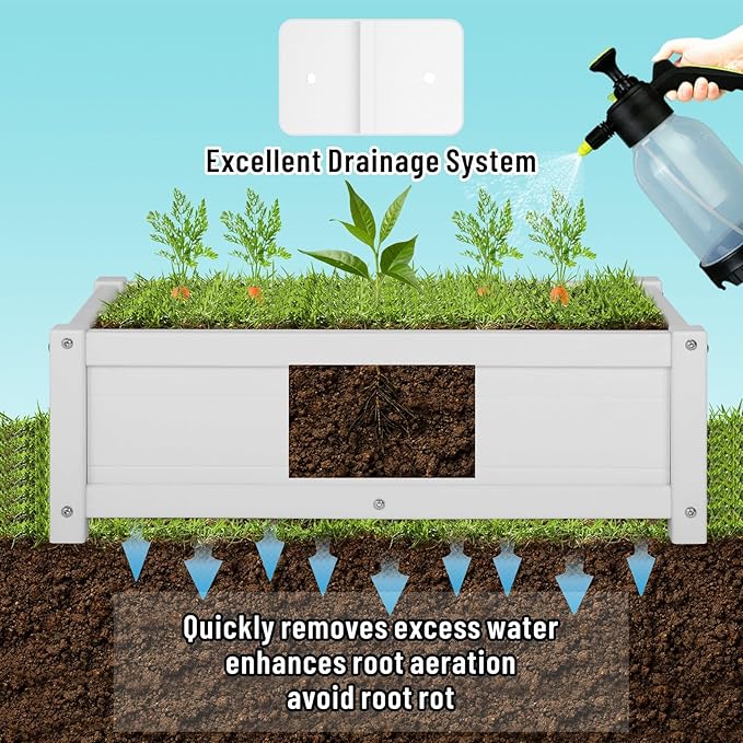 HDPE Raised Garden Beds Outdoor,Rot-Resistant and Non-Cracking,Outdoor Planter Boxes Rectangle with Drainage Holes for Yard,Lawn White