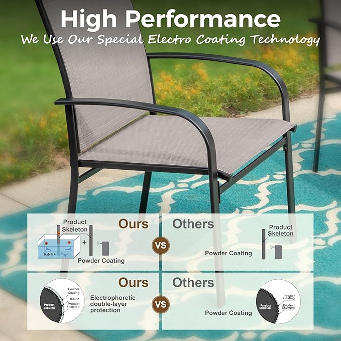 6 Pieces Outdoor Textilene Dining Chairs,Patio Dining Chairs Set, Fixed Patio Chairs with Armrest, Brown