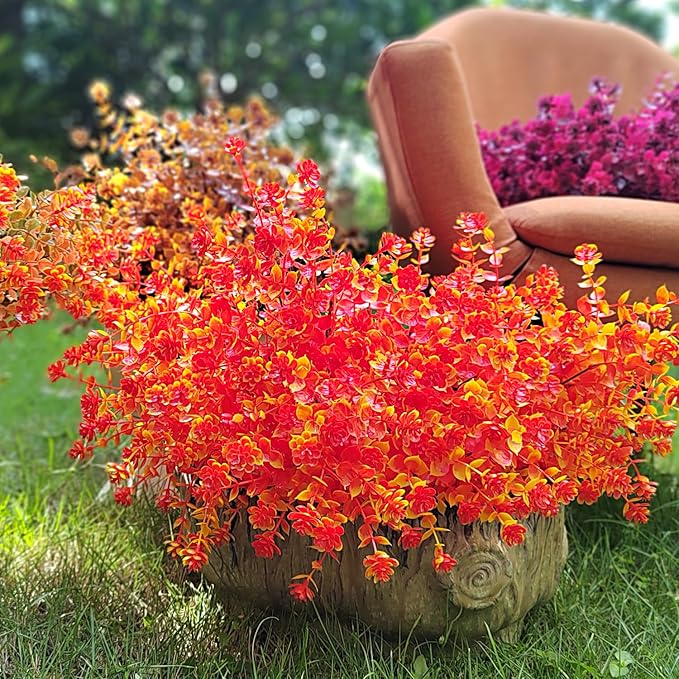 Fall Artificial Flowers for Outdoors Fake Plants - 12 Bundles Face Mums Outside Greenery UV Resistant No Fade Faux Shrubs Home Garden Porch Patio Decoration Office Thanksgiving