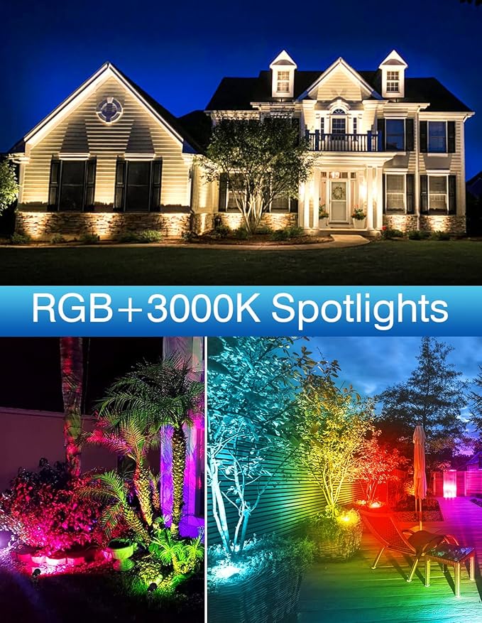 Halloween RGB Spot Lights Outdoor, LED Color Changing Landscape Lighting, Waterproof Spotlight with US Plug for Yard Garden Tree Path House Christmas Decoration (2 Pack)