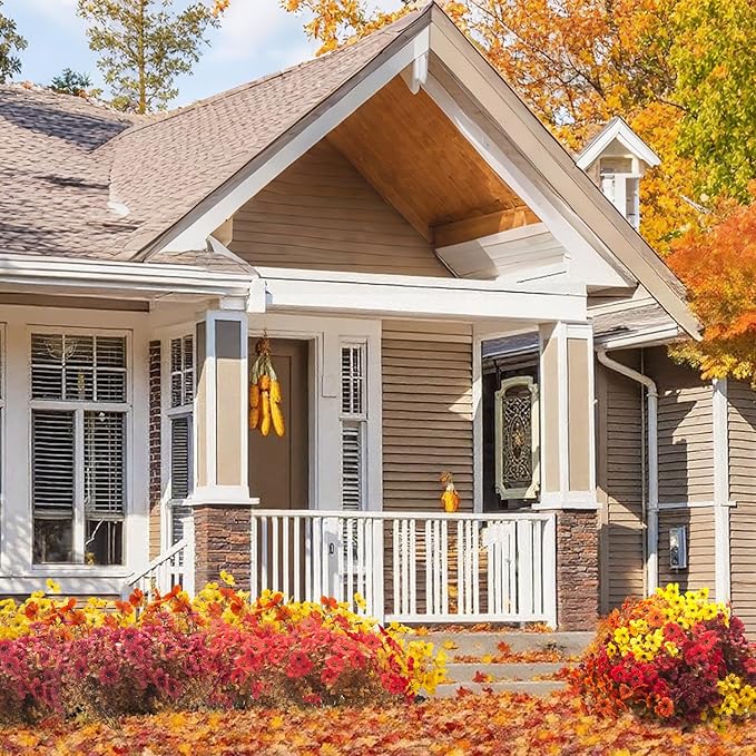 20 Bundles UV Resistant Artificial Fall Flowers for Outdoor - No Maintenance Thanksgiving Decor with Orange Blooms, Faux Silk & Plastic Plants for Porch, Yard (Fall Coffee Mix)