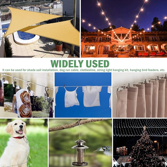 32 Pcs Shade Sail Hardware Kit with 304 Stainless Steel Wire Rope Cable for Triangle Shade Sail Installation,6 inch Sun Shade Sail Hardware for Garden,Outdoors,DIY Crafts