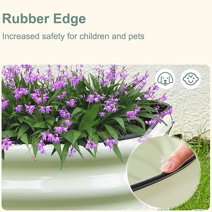 2Pcs 17" Tall Raised Galvanized Steel Garden Bed 8×2 ft Modular Planter for Gardening, Vegetables, Flowers Tall Oval Galvanized Metal 9-in-1 Raised Garden Beds Outdoor (Ivory White)