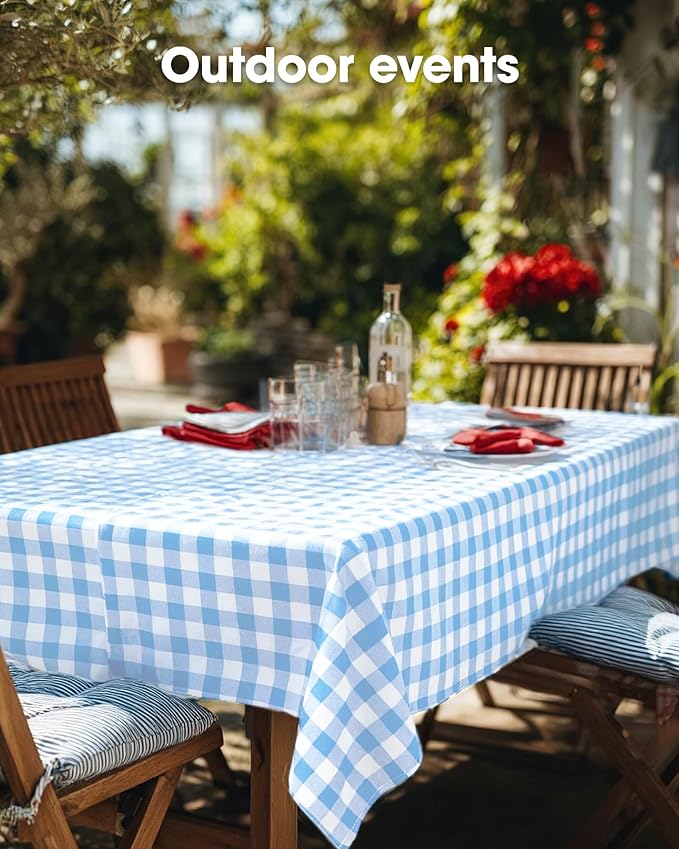 Pureegg Plastic Table Cloth Disposable 8 Pack, 54 x 108 Inch Table Cloths, Party, Picnic, Decorative Gingham Tablecloths, Rectangle, Blue and White Checkered Cover, Leakproof & Sturdy, Blue Plaid