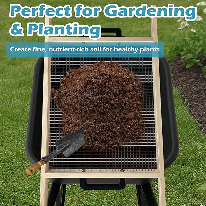 Large Soil Sifter, Rock Sifter Garden Sieve Soil Dirt Leaves for Gardening, 18'' × 34.5'' Compost Sifter Suitable for Wheelbarrow and Handheld
