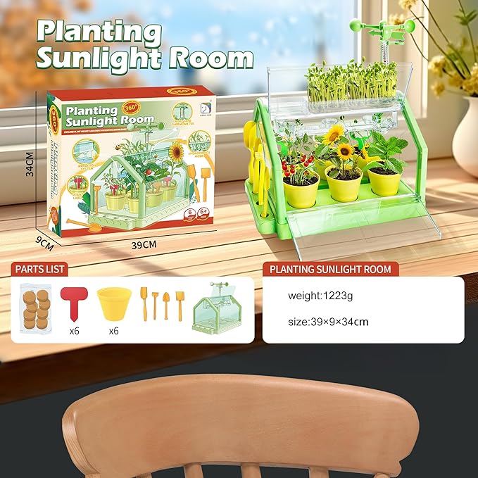 Kids Gardening Greenhouse Growing Kit with Weather Observation Kids Terrarium kit Science Educational DIY Indoor Plant Toy