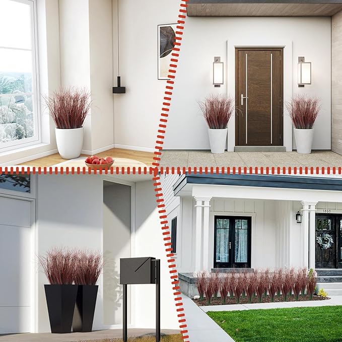 100Pcs Artificial Grass Plants, Faux Shrubs Wheat Grass, Artificial Tall Grasses Fake Plants for Outdoor Decor,Artificial Greenery Stems Weed for Room Indoor Home Decor(Red)