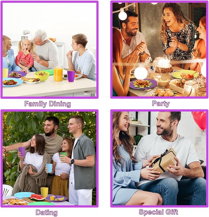 Kitchen Wheat Straw Dinnerware Set | Service for 8 | Unbreakable Dinnerware Set Plates and Bowls Sets Dinner Plates Dessert Plate Drinking Glasses Cereal Bowls Kitchen Dishes Sets - Memphis