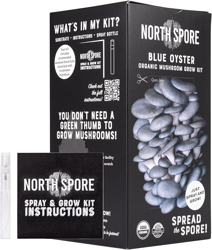 (2-Pack) North Spore Organic Blue Oyster & Lion's Mane Mushroom Spray & Grow Kits (4 lbs each) | USDA-Certified Organic, Non-GMO, Beginner-Friendly & Easy to Use | Handmade in Maine, USA