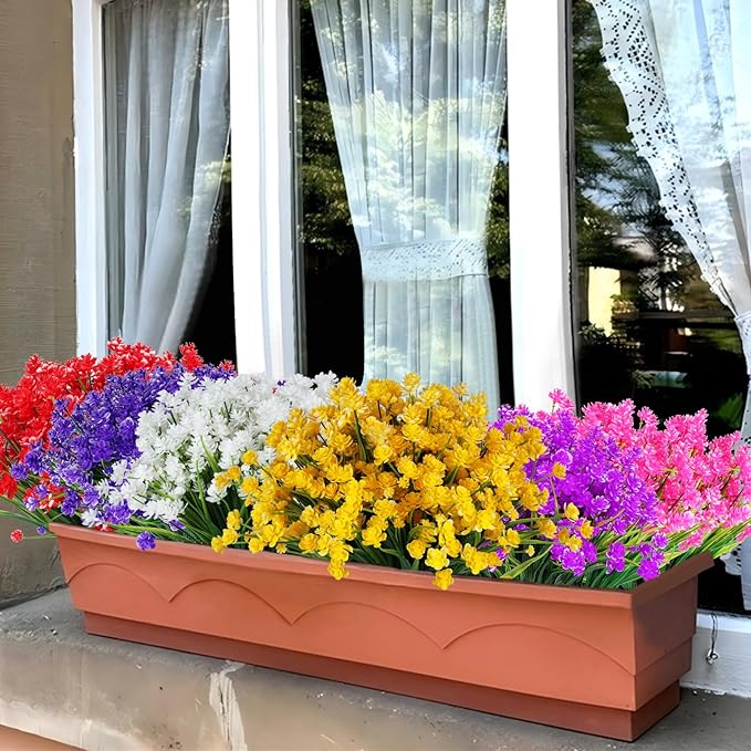 Artificial Fake Flowers, 16 Bundles Outdoor UV Resistant Greenery Shrubs Plants Indoor Outside Hanging Planter Home Garden Decorating (Yellow-Daffodil)