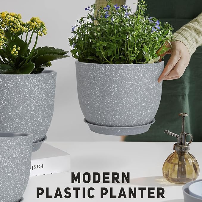 Plant Pots 10/9/8/7.5/7 inch Flower Pots with Multi Mesh Drainage Holes, Planters for Indoor Outdoor Garden Plants and Flowers. (Gray)