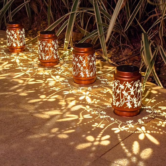 2 Pack Dragonfly Birthday Gifts for Women Mom Grandma Solar Lanterns Outdoor Waterproof Garden Decor Metal Hanging LED Decorative Light for Patio Yard Lawn Backyard Front Porch Gardening Gifts