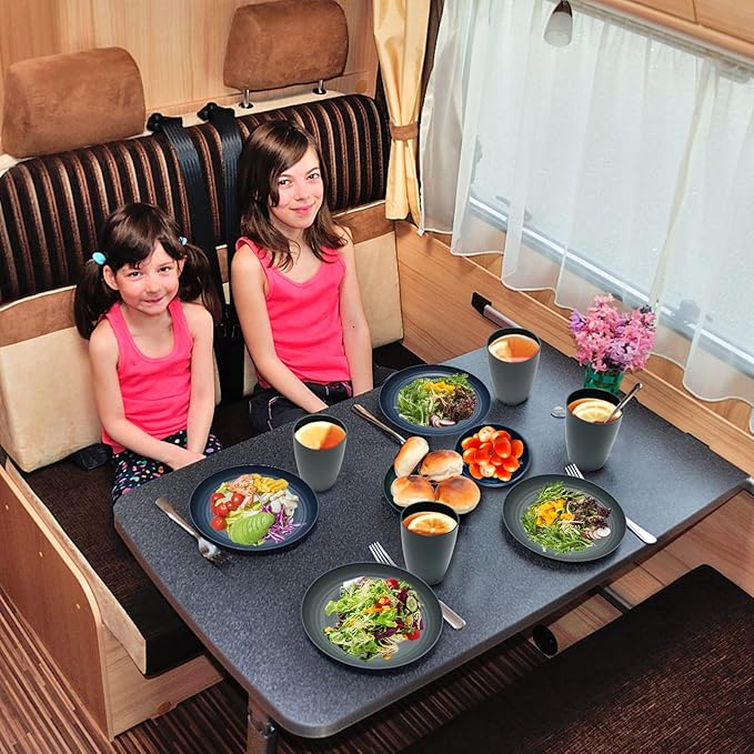 Plastic Dinnerware Sets for 6, Osonm 24PCS Lightweight Unbreakable Plates Bowls Cups Sets, Dishwasher Microwave Safe Dishes Set for Camping, RV, Picnic, Kitchen, Great for Kids & Adults