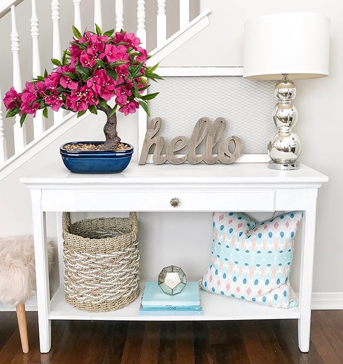 Briful Artificial Bougainvillea Bonsai Tree 18.5" Silk Bougainvillea Plant with Blue Pot Fake Bougainvillea Floral Tree for Home Office Room Desk Shelf Zen Décor(Hot Pink)