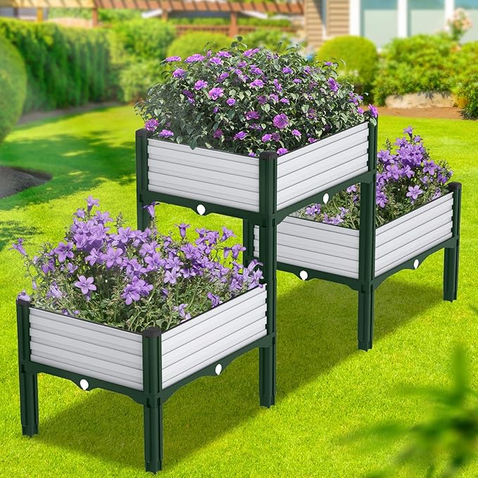 Planter Box Raised Garden Bed with Reinforced Support Rods, Drainage Grid, Multi-Combination Options for Vegetables, Flowers, and Herbs, Ideal for Balcony, and Patio Gardening