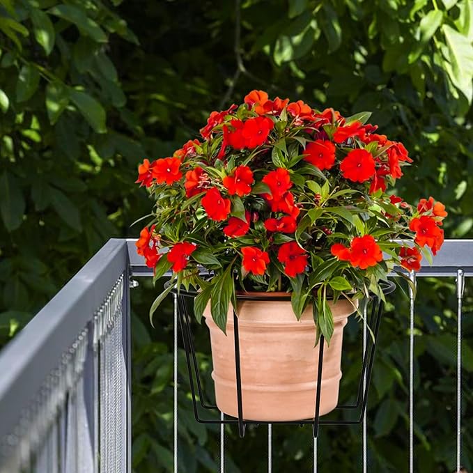 TQVAI 10 Inch Railing Planter - Fit for 1.5 to 3.5 Inches Railing - Adjustable Hanging Planters Outdoor Balcony Deck Flower Pot Holder Metal Baskets for Garden Orchid, Patio Ledge, 3 Pack, Black