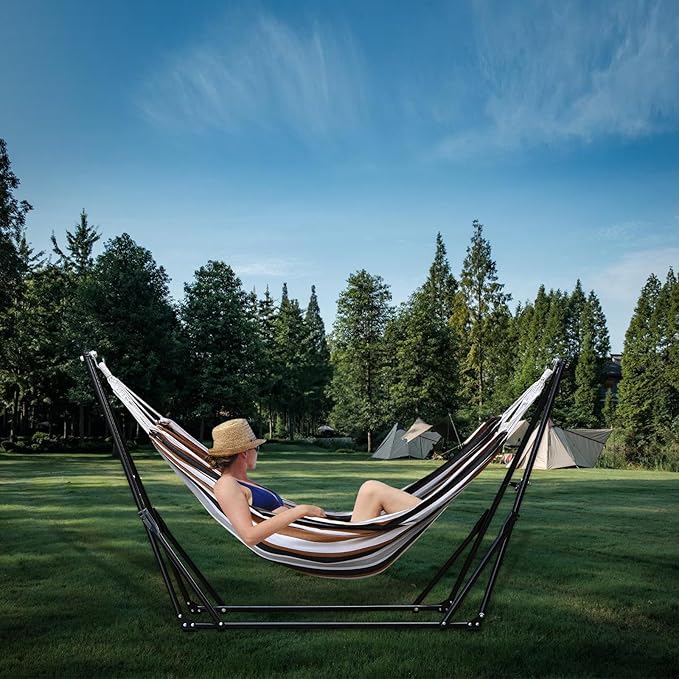 Hammock with Foldable Steel Stand,Frabic Tension Adjustable,Carrying Bag Included, 616 lbs Weight Capacity, Portable Suitable for Outside Garden Yard Outdoor Inhouse Cyan