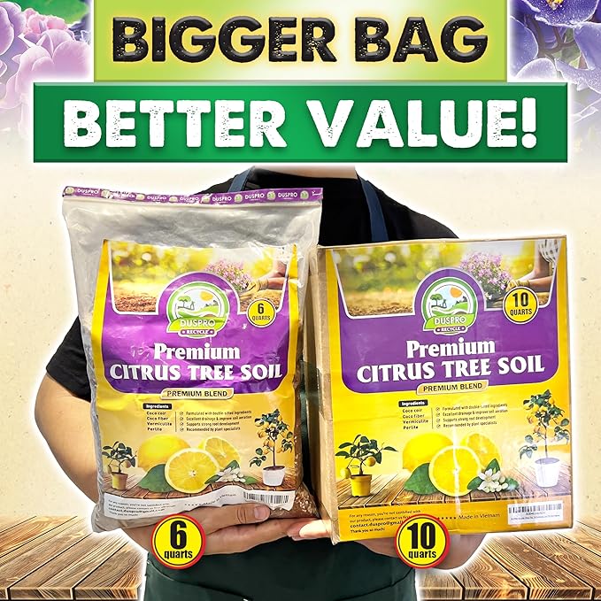 DUSPRO Recycle Citrus Tree Potting Soil Mix for Potted Lemon Tree, Specialized for Oranges, Fruit Tree Indoor Planting Pre-Mixed 4-in-1 Ready to Use (6 Quarts)