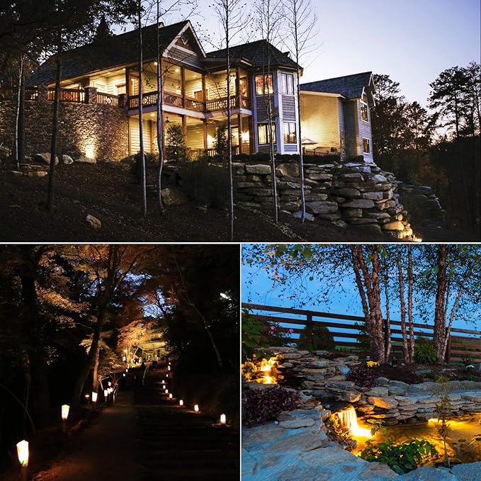 Landscape Lighting 12V 5W LED Landscape Spotlight Cast-Aluminum Waterproof Outdoor Low Voltage 450 Lumen Warm White for Garden, Lawn, Porch, Patio and Yard (6 Pack, Black)