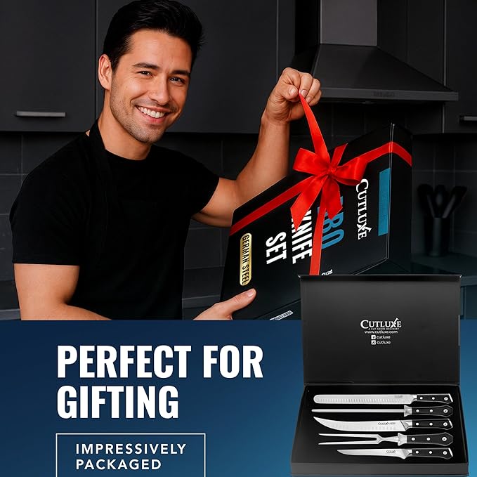 Cutluxe 5-Piece Butcher Knife Set – Slicing Carving Knife Set for Meat Cutting, Ultra Sharp German Steel, Full Tang, Ergonomic Handles – Artisan Series