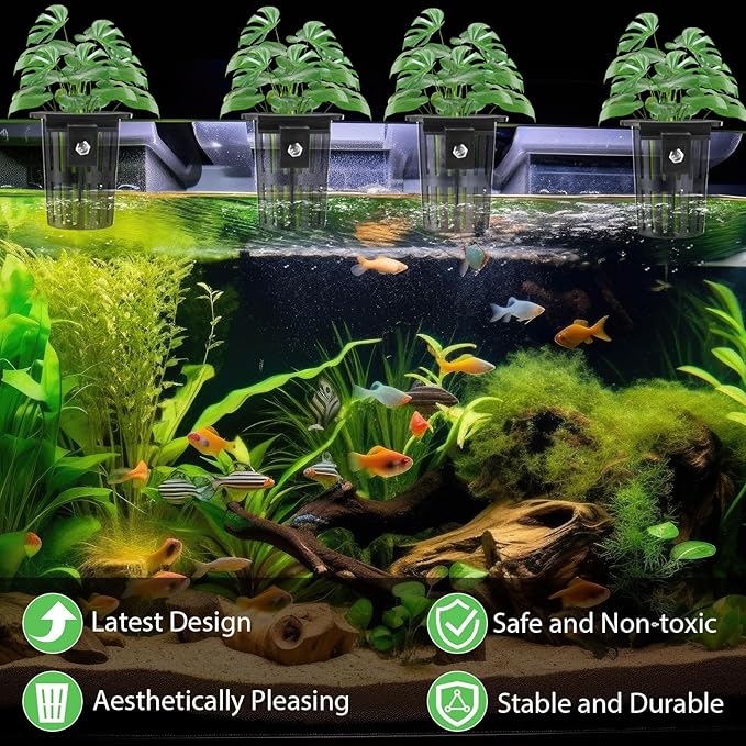 Baderke 8 Pack Aquarium Plant Holder Hanging Aquarium Planter Cup with Extension Hooks for Fish Tank Aquatic Plants Decorations