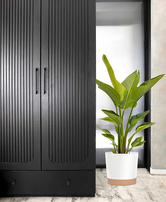 kubvici Plant Pots for Indoor Plants, 2 Pack 12 Inch Pots for Plants, Lightweight Large Planters for Indoor Plants Outdoor Plants, Big Plastic Plant Pot Flowers Pot with Drainage (12” Green & White)