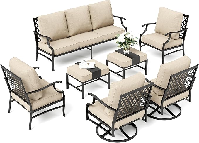 7 Piece Outdoor Patio Furniture Sets Metal Modern Outoor Patio Conversation Set with 5.75" Extra Thick Cushion for Deck Backyard
