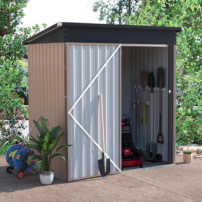AECOJOY 5' x 3' Outdoor Storage Shed, Small 3x5 Metal Sheds & Outdoor Storage Clearance Steel Yard Shed kit with Lockable Door, Utility and Tool Storage Garden Shed for Backyard, Patio and Outside use