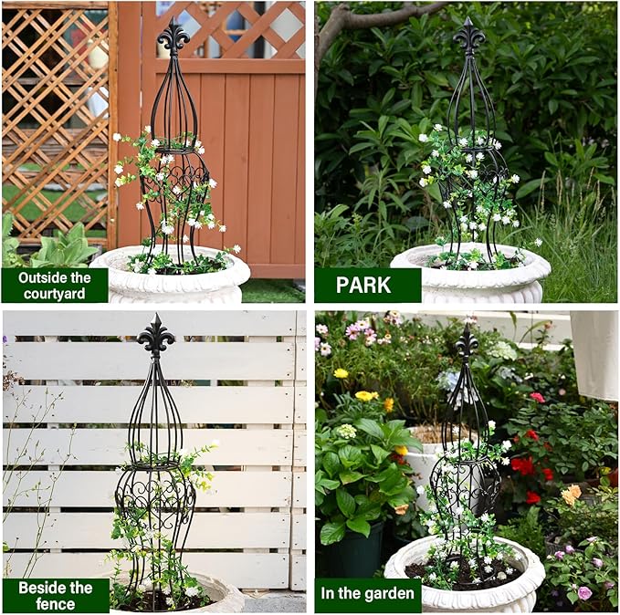 Obelisk Metal Garden Trellis for Climbing Plants - 29.5 in by 6.3 in Durable Iron Structure, Easy Assembly, Perfect for Potted Vines & Roses - Modern Vertical Gardening Support