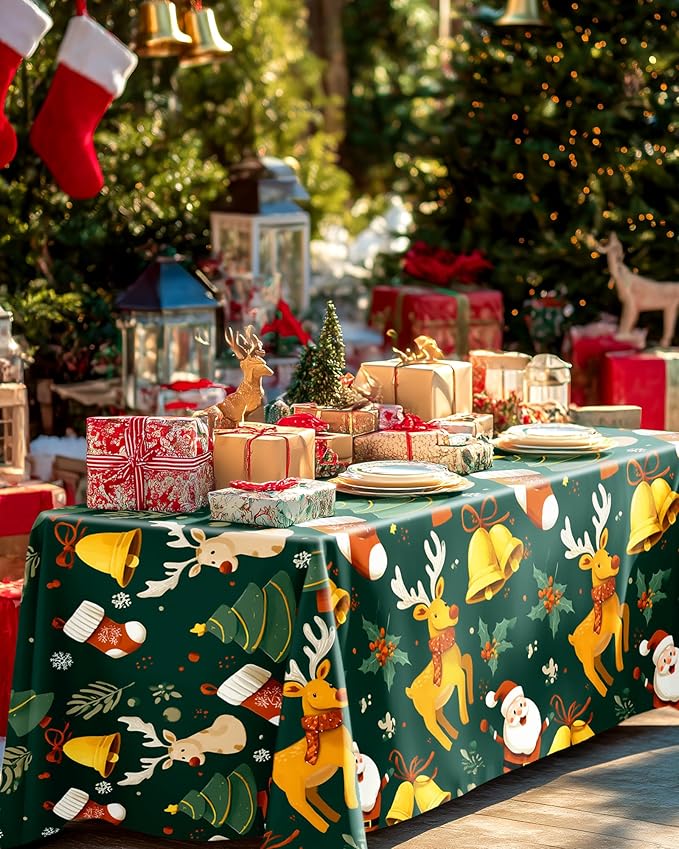 Pureegg Plastic Table Cloth Disposable 8 Pack, 54 x 108 Inch Rectangle Tablecloths, Sturdy Leakproof Plastic Covers for Party, Picnic, Wedding, Winter & Xmas Decoration, Christmas Green