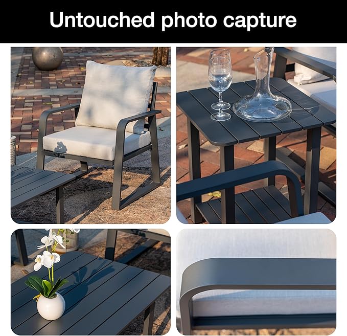 Outdoor Patio Furniture Set 4-Piece, Aluminum Swivel Rocking Chairs with All-Weather Cushions, Modern Patio Conversation Set for Deck, Porch, Garden (Dark Grey)