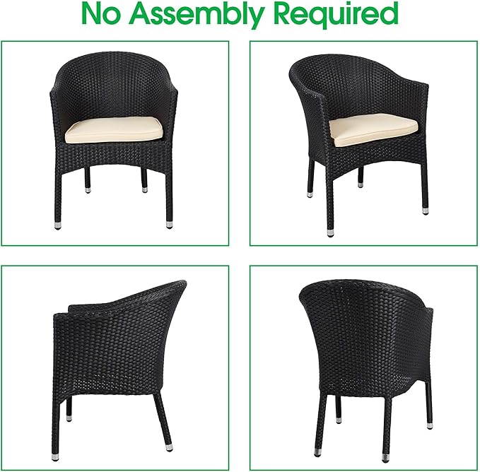 TRY & DO Patio Outdoor Rattan Wicker Dining Chair with Removable Soft Cushion, Indoor Outdoor Rattan Dining Chair for Garden, Balcony, All-Weather Armchair, No Assembly Required, 1 PC(Black)