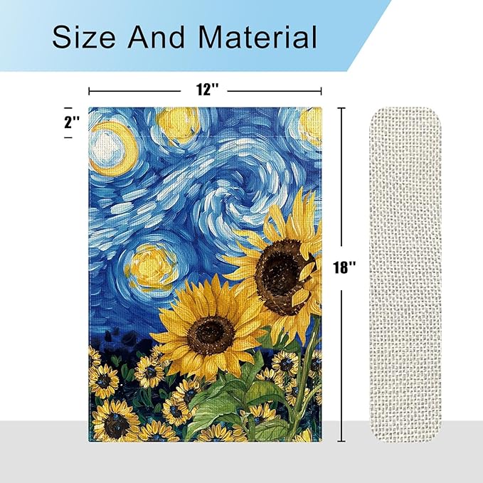 DLZDN Sunflower Garden Flag Starry Night Sunflower Garden Flags 12×18 Inch Double Sided Vertical Burlap Farmhouse Yard Flag Spring Summer Seasonal Outdoor Decor