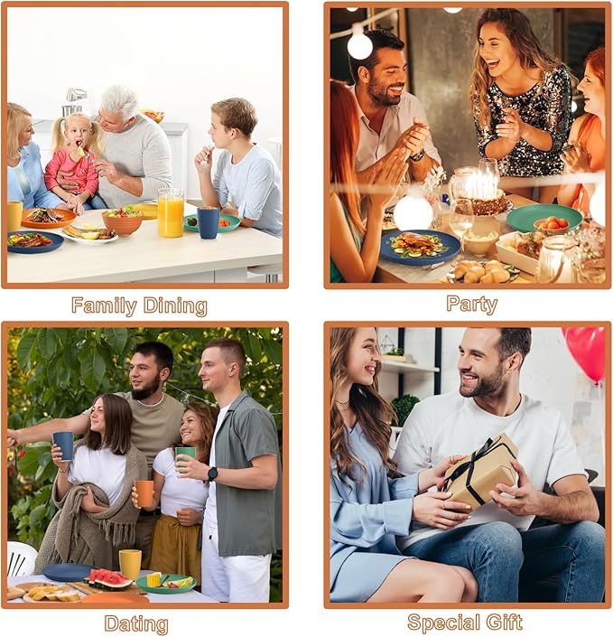 Wheat Straw Dinnerware Sets, 20 PCS Service for 4, Dishwasher & Microwave Safe Plates and Bowls Sets, Unbreakable Lightweight Outdoor Camping Dishes - Multicolor