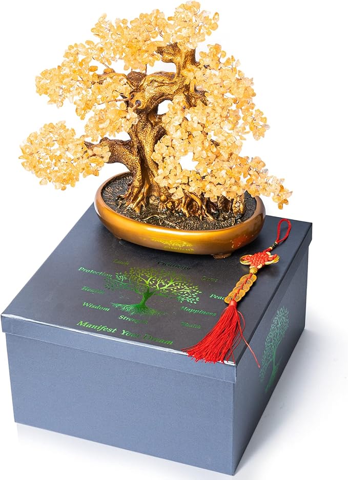 Natural Citrine Gemstone Crystal Bonsai Tree of Life Large Feng Shui Money Chakra Tree for Luck and Wealth Desk Decoration(1,251 Gem Count)