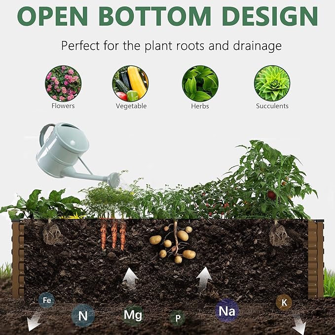 FOOWIN 2pcs 8x4x2ft Galvanized Raised Garden Bed, Planter Raised Garden Boxes Outdoor, Large Metal Raised Beds for Gardening, Garden Bed for Vegetables, Flowers, Herb,478 Gallon Capacity, Brown