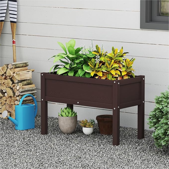 Small HDPE Raised Garden Bed, Elevated Planter Box with Legs, Outdoor All-Weather Planter Raised Beds for Seeds, Herb, Flower, Vegetable (Dark Brown)