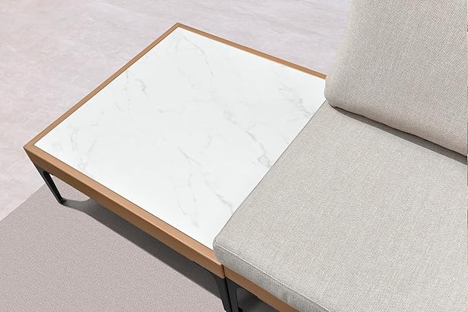 PURPLE LEAF Outdoor 3 Seater Wicker Sofa 82" Patio Couch with Tables Modern Aluminum Sofa Couch for Backyard Porch Apartment Living Room Bedroom, Cushions Included