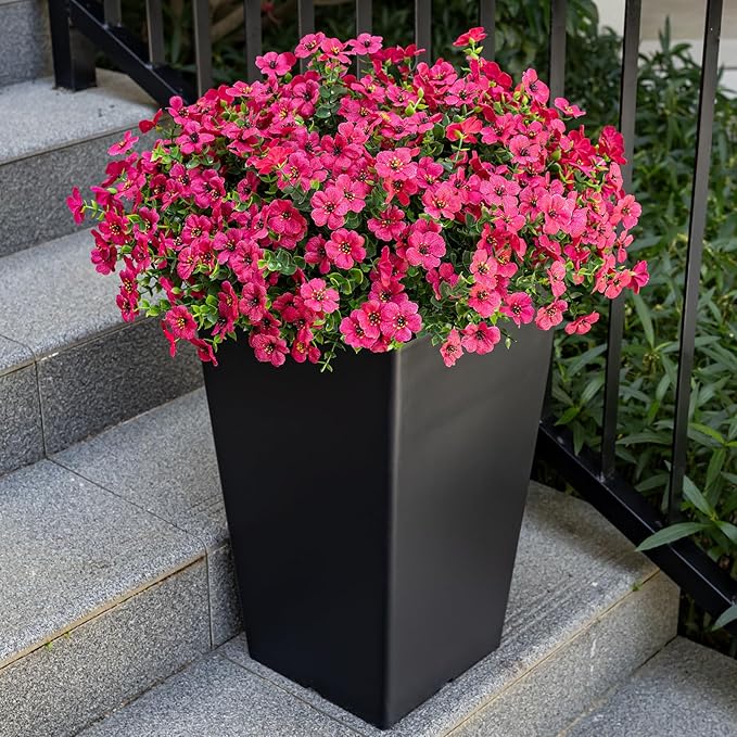 20 Bundles Artificial Flowers for Outdoor Fake Plants for Spring Decoration,Faux Eucalyptus Flowers for Planter UV Resistant Lifelike for Home Porch Garden(Rose Red)