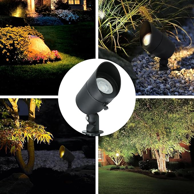 Lumina Lighting® 4W Landscape Lighting 12V Landscape Lights Low Voltage Landscape Spotlights Warm White Waterproof Outdoor Replaceable LED Bulb for Garden, Lawn, Porch, Patio and Yard(Black, 2-Pack)