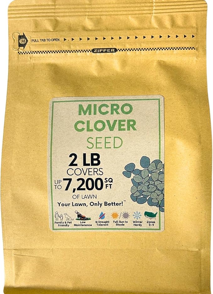 Flawn Seed Kits 2 Lbs Micro Clover Seed, Organic Coated, Eco-Friendly, Low Growing, Low Maintenance, Lawn Alternative, Kraft Zipper Pouch, Covers up to 7200 Sqft