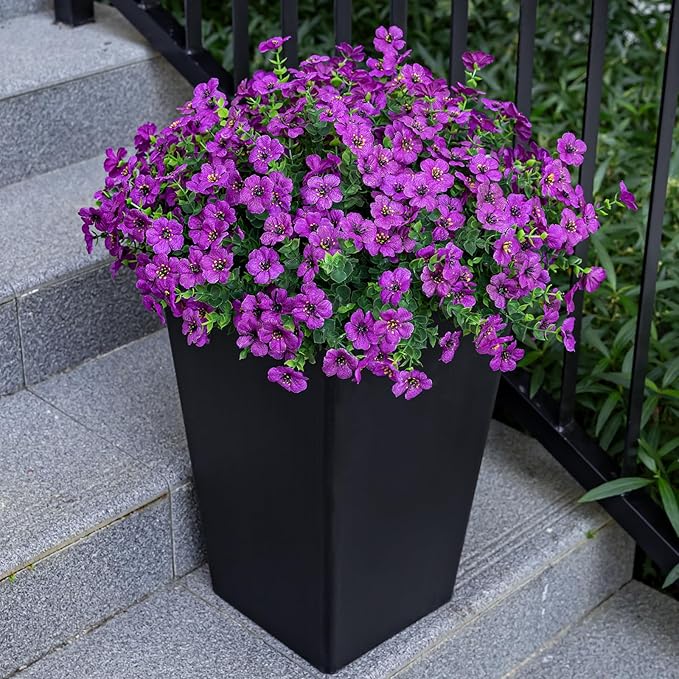 20 Bundles Artificial Flowers for Outdoor Fake Plants for Spring Decoration,Faux Eucalyptus Flowers for Planter UV Resistant Lifelike for Home Porch Garden(Fuchsia)