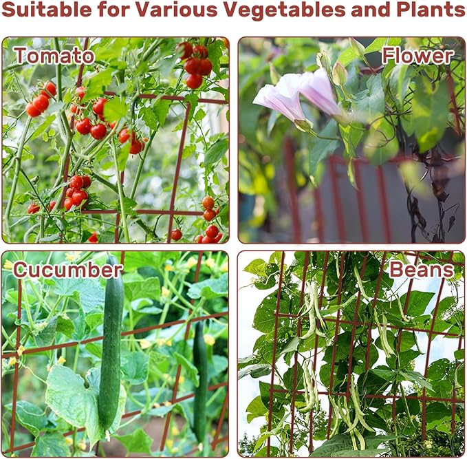 DOEWORKS Cucumber Trellis, 56" High Foldable A Frame Garden Trellis, 2 Pack, Plant Support for Climbing Cucumber, Beans, Tomatoes, Flowers, Red