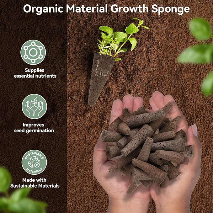 LYKOCLEAN 68pcs Hydroponic Pods Kit for Aerogarden and idoo, Grow Anything Kit with 30 Grow Sponges, 12 Grow Baskets, 12 Grow Domes, 12 Pod Labels, 2 Plant Food, Compatible with Hydroponics for All