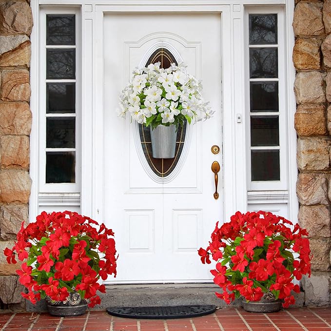 Fake Plants Artificial Flower Outdoor Plastic Flowers for Outdoors 15.7" Artificial Azalea Flowers Fake Flowers Artificial Plants Outdoor Flower Artificial for Decor Silk Flowers (Red) 4Pcs