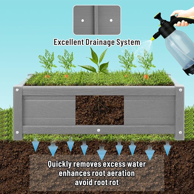 HDPE Raised Garden Beds Outdoor,Rot-Resistant and Non-Cracking,Outdoor Planter Boxes Rectangle with Drainage Holes for Yard,Lawn Gray