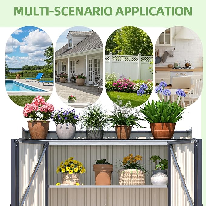 AECOJOY Outdoor Storage Cabinet Waterproof, Outside Metal Sheds & Outdoor Storage Garden Cabinet with Adjustable Shelves for Gardening Tools and Plants, Grey