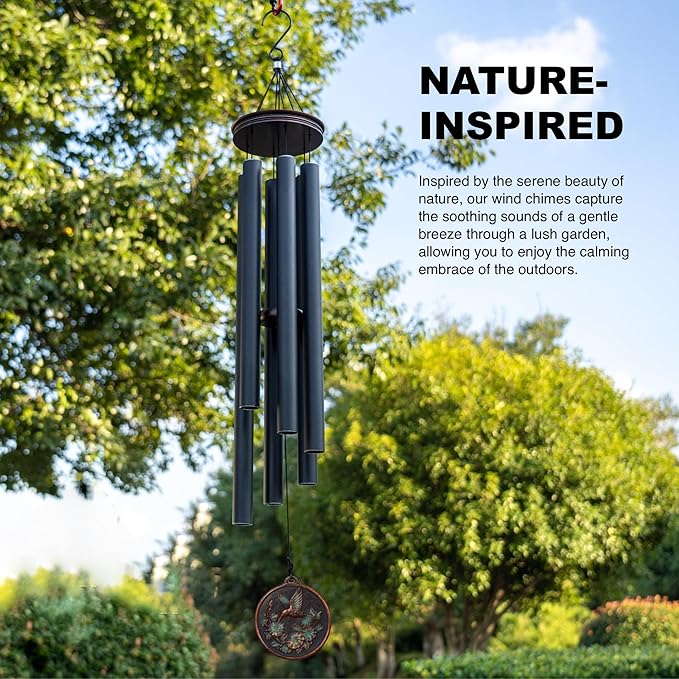 Vanquer Large Wind Chimes for Outside Deep Tone - 46'' Wind Chimes Outdoor Clearance, Windchimes Outdoors, Hummingbird Wind Chime,Sympathy Gift, Patio, Home Décor, Vintage Black (46" Hummingbird)