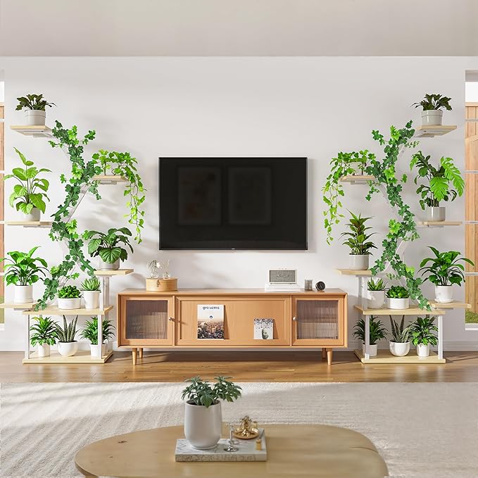 White Plant Shelves with Grow Lights: 7-Tier 65" Tall Stand for Indoor Corners, Living Room Display or Bedroom Gardening Rack