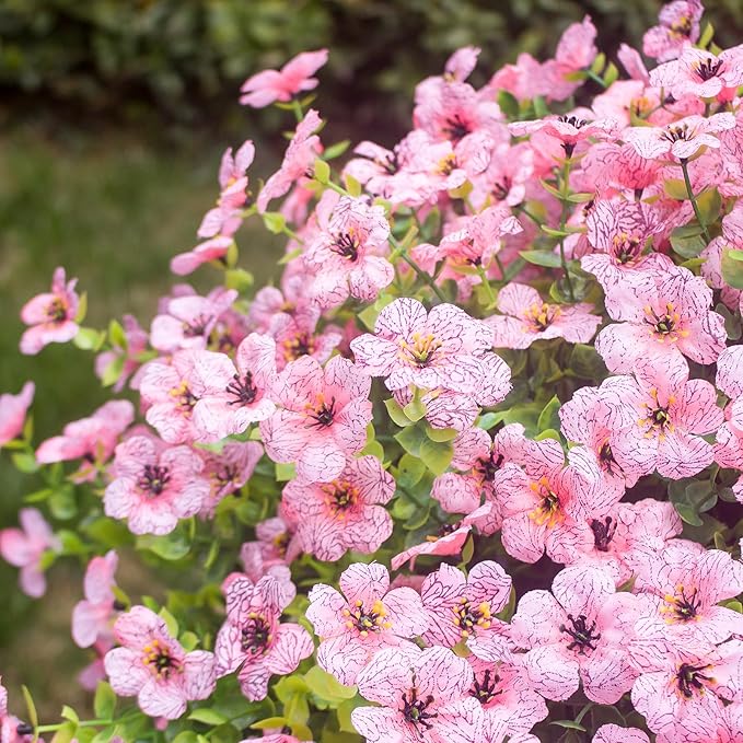 Pink Artificial Outdoor Flowers 12 Bundles Vibrant Wild Flowers Silk Daisy Faux Floral Plants Arrangements for Porch, Yard, or Flower Bed Decor (Pink Daisy)
